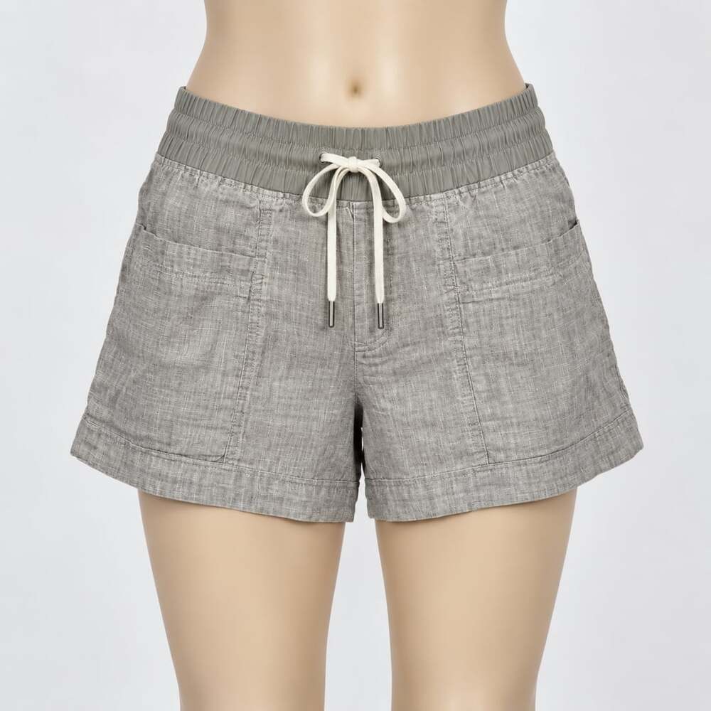 Athleta Women’s 10 Gray Linen Shorts Elastic Waist Drawstring Pockets